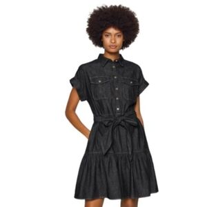 LAUREN RALPH LAUREN  Black Pocketed Belted Button Up